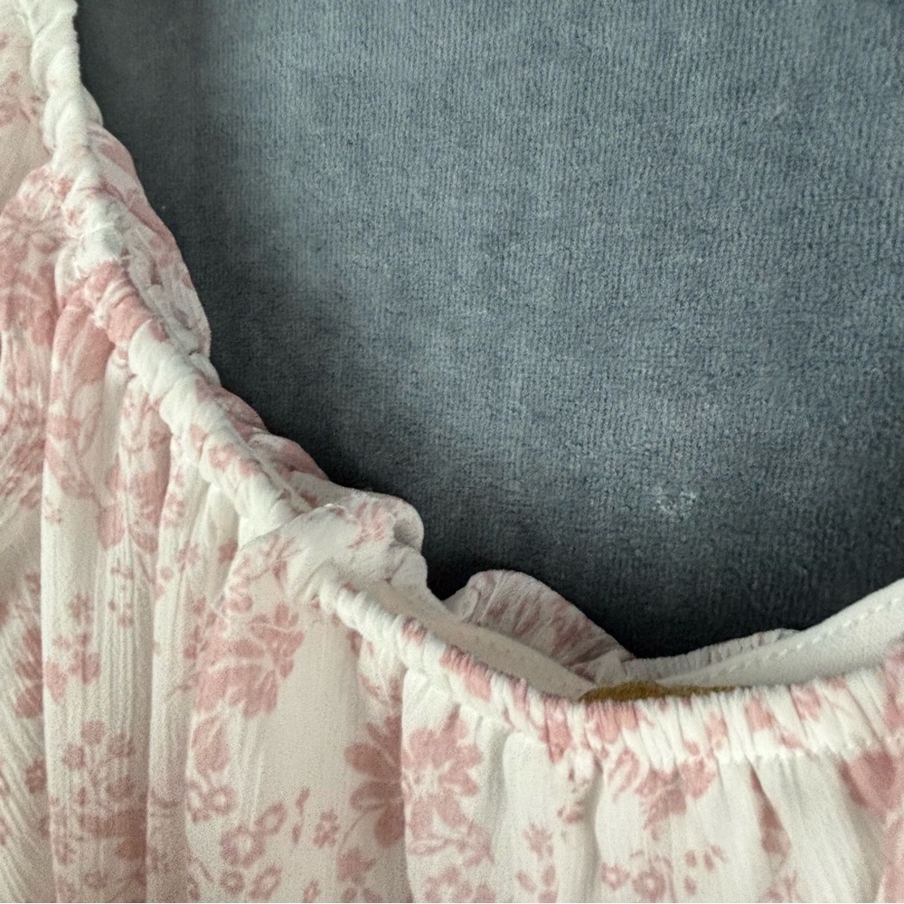 Thirty/Thirty Pink & White ditzy floral pattern Babydoll Dress w/Bishop Sleeves - Picture 10 of 11